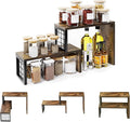Kitchen Countertop Organizer, 2 Tier Corner Counter Shelf, Rustic Brown | Stackable, Expandable, Adjustable Cabinet Organizer Shelf, Spice Rack, for Kitchen, Coffee Station, Rustic Wood Grain by FOFARY