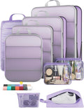 Veken 9/11 Set Compression Packing Cubes Garment Bags for Travel Essentials,Compressible Expandable Luggage Organizer Bags for Clothing,Space Saver Bags with Over 1000 pcs of Mesh Holes(Light Purple) by Veken