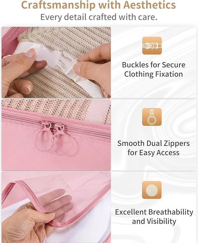 Packing Cubes 11 Set, Suitcase Organizers, Luggage Organizer Bags, Packing Cubes for Travel, with Toiletry Bag, Travel Essentials,Pink - Image 4