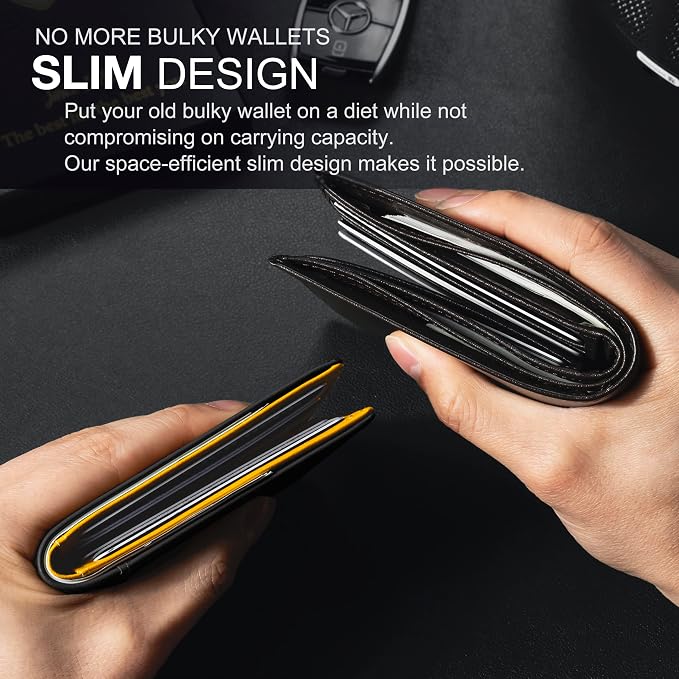 GSOIAX Slim Wallet for Men Rfid Blocking Leather Bifold Front Pocket Carbon Fiber Men's Money Clips Credit Card Holder With Gift Box - Image 2