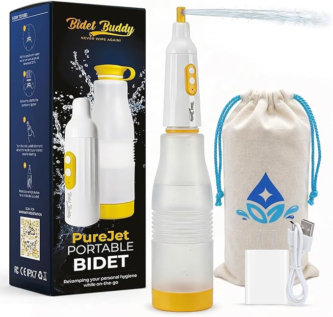 BIDET BUDDY® PureJet Portable Bidet for Travel - 550mL Bottle, Arctic White | Self-Cleaning Retractable Nozzle,IPX7 Waterproof, USB-C Rechargeable, High-Pressure Hygiene Device, Versatile Power Modes by BidetBuddy%E2%84%A2