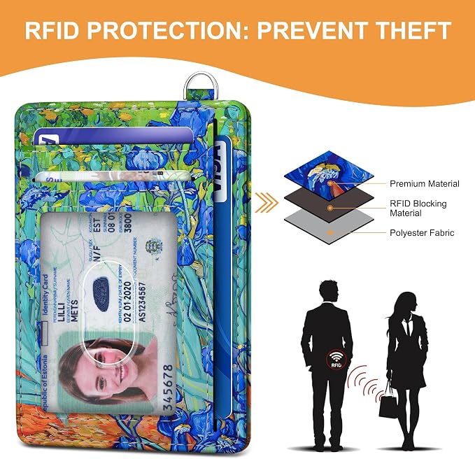 SEAVILIA Small Credit Card Holder for Women, Slim RFID Blocking Wallet | Cute Mini ID Card Case, Thin Minimalist Pocket Wallet, Gift for Girls, Irises - Image 5