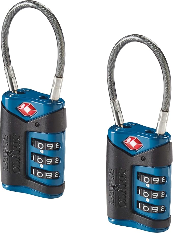 Lewis N. Clark TSA-Approved Combination Luggage Lock with Steel Cable (2-Pack), Blue, One Size by LewisNClark