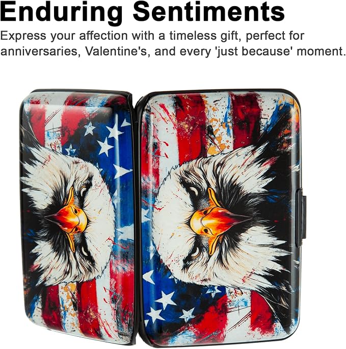 Credit Card Holder, Metal Card Wallet RFID Blocking Mini Slim Aluminum Business Hard Card Case for Women Men (Bald Eagle with American Flag) - Image 6