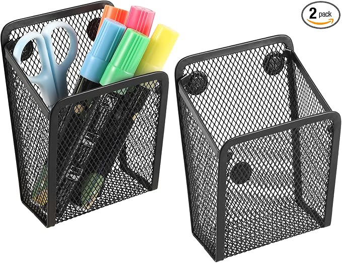 Magnetic Pencil Holder,Mesh Stainless Steel Pen Basket, Metal Writing Utensil Storage Organizer for Whiteboard,Blackboard,Kitchen, Locker, Home, or Office | Metal Writing Utensil Storage Organizer for Whiteboard,Blackboard,Kitchen, Locker, Home, or Office by Sanpaint