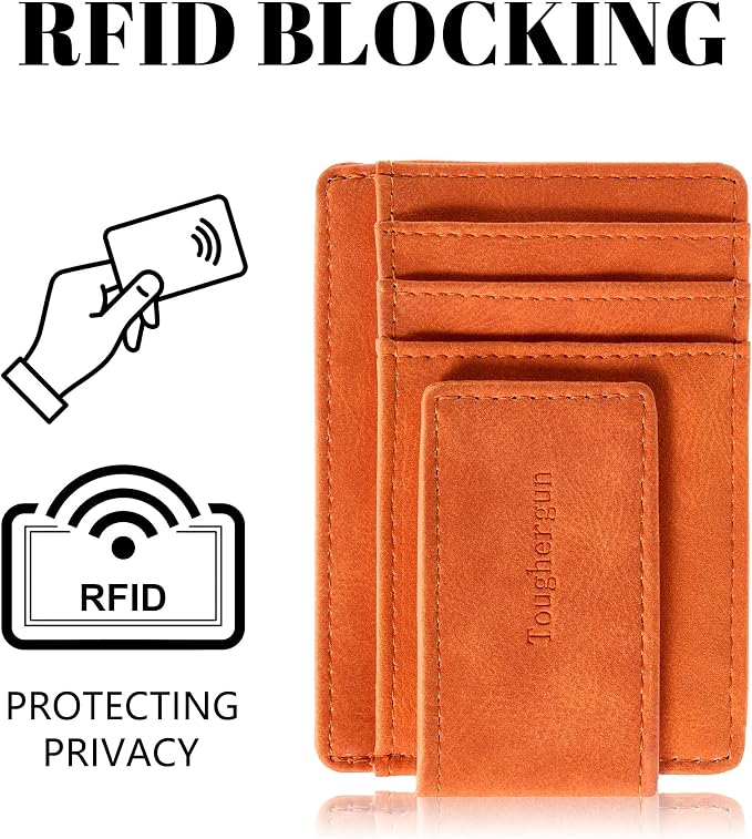 Toughergun Slim Wallet for Men RFID Blocking Money Clip, Minimalist Front Pocket Credit Card Holder, Magnetic Thin Mens Wallets with ID Window - Image 6