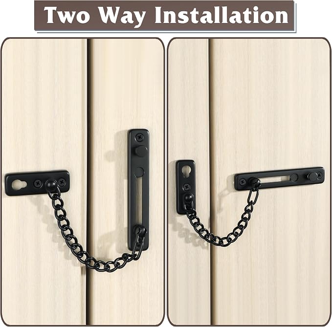 Alise Door Chain Lock Black,Door Security Chain Lock for Inside Door,2 Pcs | Stainless Steel,Door Chain Lock Guard with Spring Anti-Theft Press Button,Door Lock Latch for Front Door - Image 5