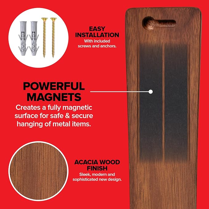 24 Inch Acacia Wood Magnetic Knife Holder with Multipurpose Use, Magnetic Knife Holders for Kitchen, Wooden Knife Rack, Magnet Strips for Knives & Metal Utensils, Tool Holder, Art Supply Organizer - Image 3
