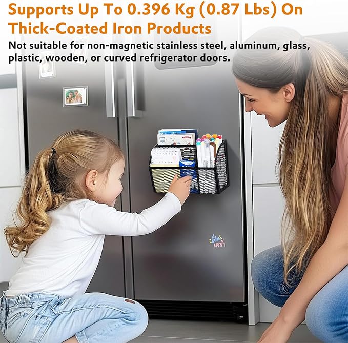 3-Grid Magnetic Pencil Holder, Strong Magnet Locker Organizer, Black | Mesh Magnetic Shelf, Marker Holder Perfect for Whiteboard, Refrigerator and Locker Accessories - Image 2