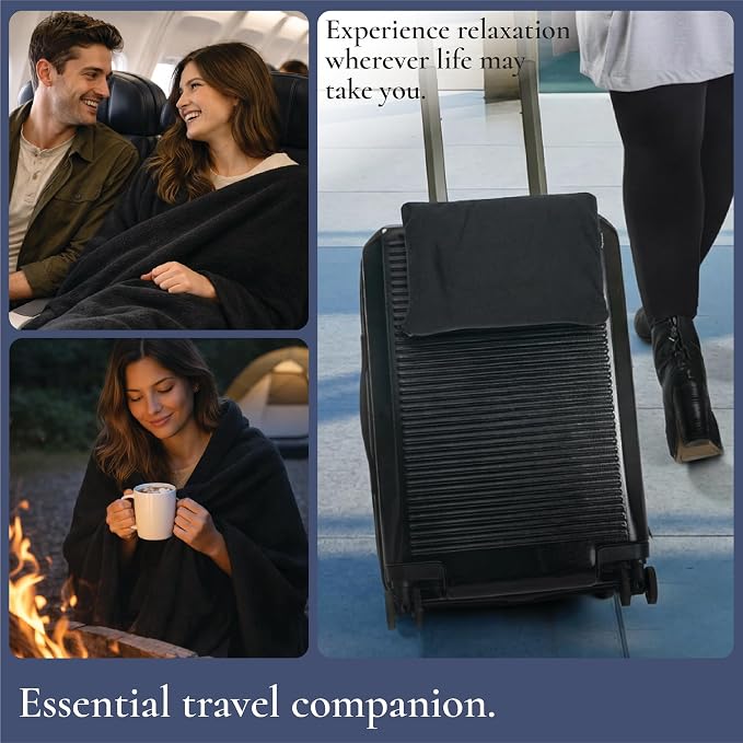 Brookstone Travel Blanket 2-in-1 Soft Throw with Carrying Pouch | Zippered Sack Doubles As a Headrest, Breathable Fabric Warms Flights, Car Rides & Year-Round Lounging at Home - Image 6
