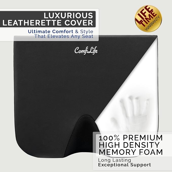 ComfiLife Car Seat Cushion–Premium Wedge 100% Polyurethane Foam Car Cushions for Driving–Auto Seat Cushion–Back & Sciatica Pain Relief for Long Drives–Comfort for Car Driver,Office, Truck Seat (Black) - Image 3