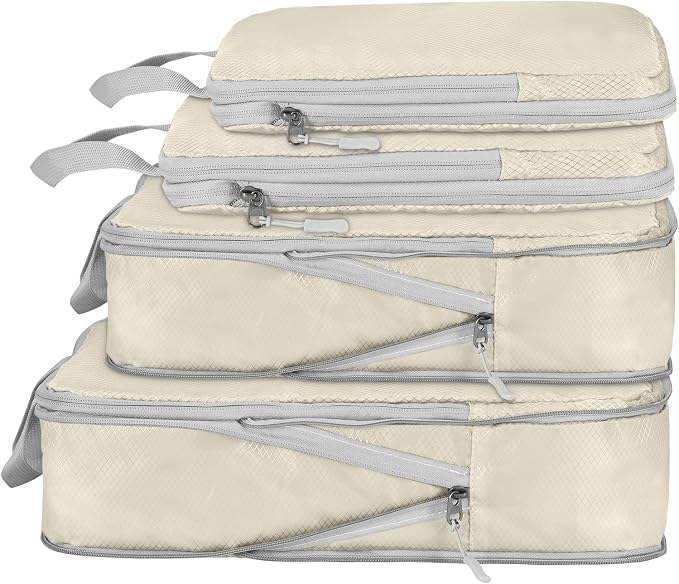 Compression Packing Cubes, Ultralight Packing Cubes for Carry on Suitcase, Travel Packing Essentials for Suitcase Organizer Bags Set, Durable Travel cubes for Luggage (Beige, Set of 4) by XYZLH