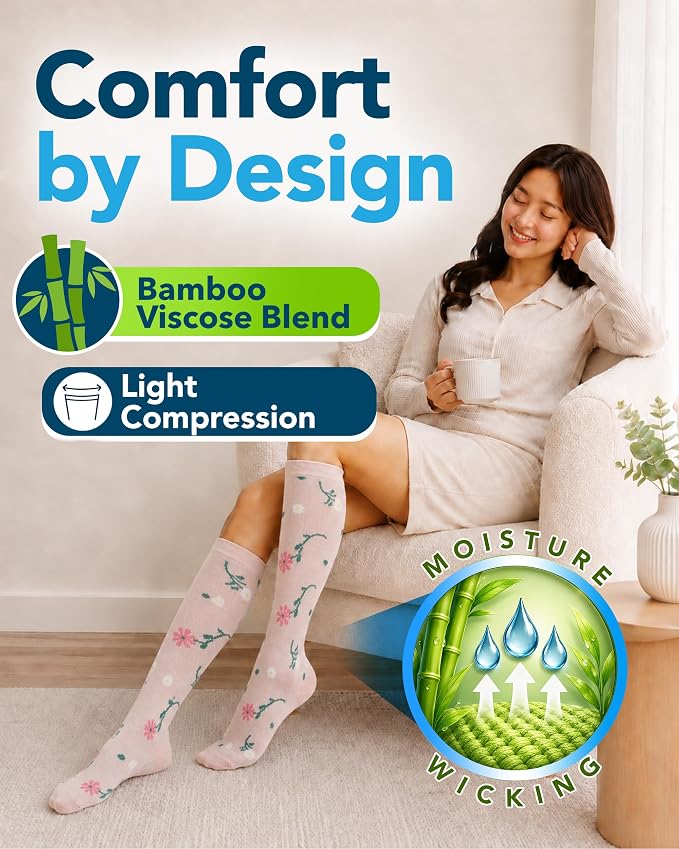Doctor's Select® Bamboo Viscose Light Compression Socks for Women & Men - 3 Pairs, 8-15 mmHg Compression Socks, Knee High - Image 2
