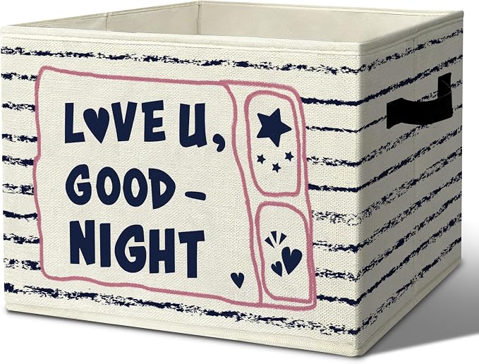 Comforting Goodnight Star Storage Bins Box with Handles Organizer Basket | bedtime heartfelt foldable basket for organizing, striped collapsible toys clothes for nursery bedroom apartment, 10x14 in by Unknown
