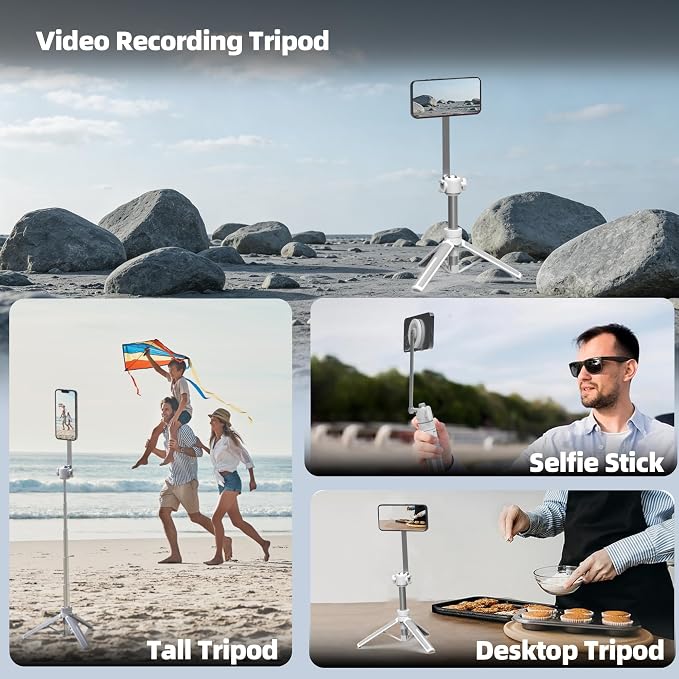 35" Magnetic Selfie Stick Phone Tripod, Extendable Phone Tripod with Cold Shoe and Remote,Compatible with iPhone/Android/Sport Camera Perfect for Video Recording/Selfies/Insta360 x5（White） - Image 6