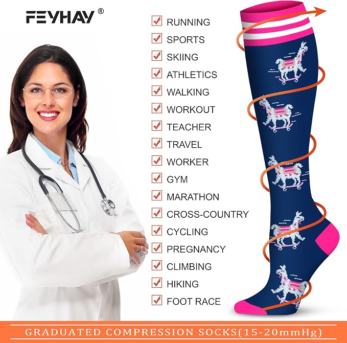 FEYHAY Copper Compression Socks (8 Pairs) 15-20 mmHg Circulation is Best Athletic & Daily for Men & Women, Running, Climbing - Image 5