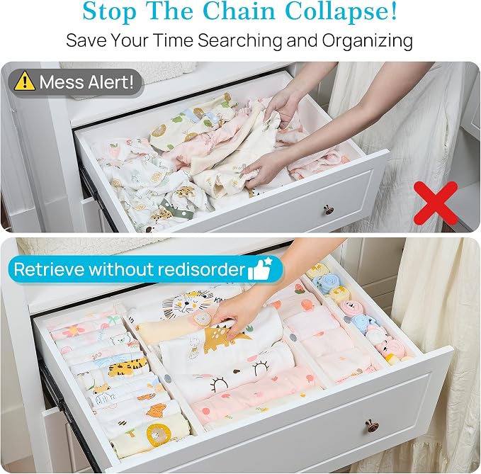 Vtopmart Drawer Dividers for Clothes 8 Pack, Adjustable 4" High Expandable from 11.3"-17" Dresser Drawer Organizer, Plastic Drawers Separators for Dresser, Baby Clothes, Kitchen and Office Storage | Adjustable Drawer Organizer, Dresser Clothes Separato... - Image 2