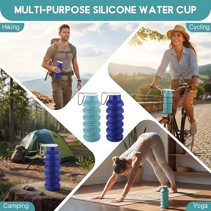 LemonRoad 2 Pcs 20 oz Portable Collapsible Water Bottles Reusable Silicone Foldable Water Bottle Lightweight Leakproof Expandable for Gym Traveling Camping Hiking Sports (Teal Blue,Navy Blue) - Image 6