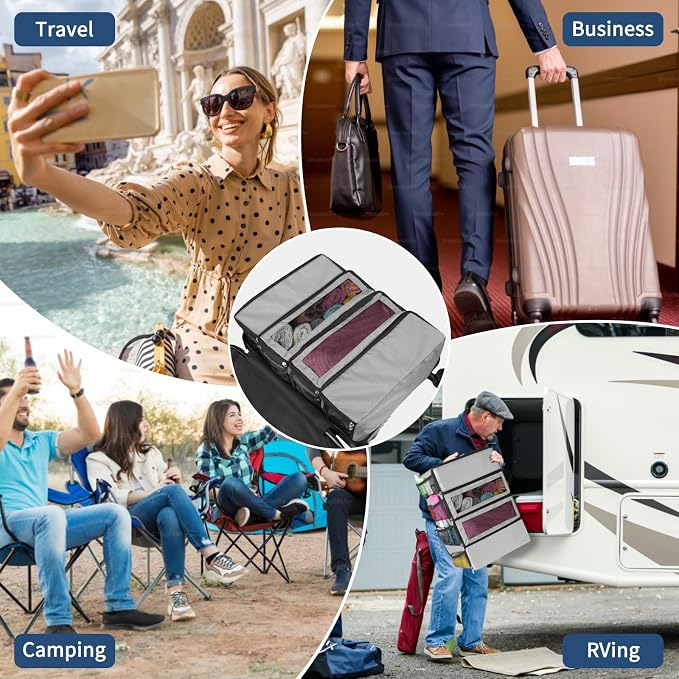 esouler Suitcase Organizer, Travel Luggage Organizer hanging packing cubes for travel，portable hanging travel shelves Collapsible closet organizer for Carry-on (Grey, Medium) - Image 7