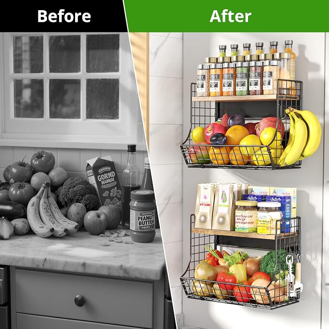 2 Pack Magnetic Shelf for Fridge with Wood Lid, Fruit Potato and Onion Storage Bins, Pantry Organizers and Storage, Strong Magnetic Spice Rack for Refrigerator, Kitchen Counter and Laundry Room - Image 7