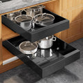 Seinloes 2 Pack Expandable Pull Out Cabinet Organizer 21" Deep with Raising Pad for Framed Cabinets,Upgrade 3 Slide Rails Slide Out Drawers,Roll Out Shelves Adhesive,Adjustable Width 9"-14.1" Black by Seinloes