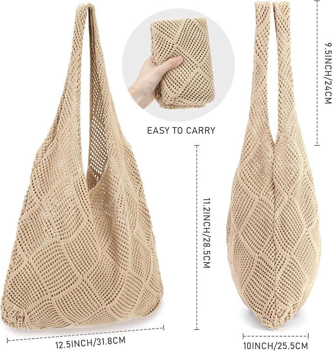 hatisan Crochet Bag for Women, Handmade Knit Beach Tote Bag Summer - Image 4