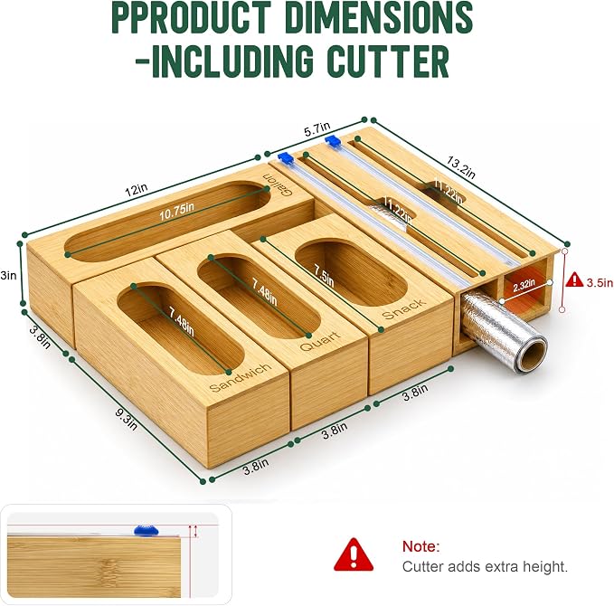 Storage Bag Organizer for Kitchen Drawer, 5-Slot, Bamboo | Bamboo, 5 Independent Boxes, Slide Cutter, Magnetic Lid, Space-Saving Drawer Organizer - Image 2