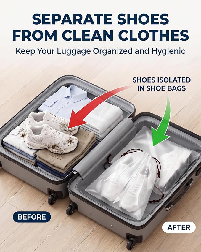50 Pcs Shoe Bags for Travel, 15.7" x 11.8" Clear Drawstring Storage Bags Shoes Organizer for Packing Waterproof Dustproof Women Men Portable Travel Essentials - Image 5