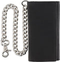 F&L CLASSIC RFID Blocking Mens Tri-fold Long Style Cowhide Leather Steel Chain Wallet,buffalo premium black leather,212-60 by FLCLASSIC