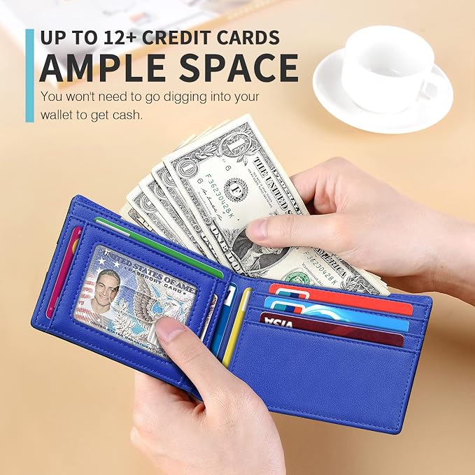 RUNBOX Wallet for Men, Slim Leather Bifold, RFID Blocking Card Holder | Minimalist Front Pocket Design, Credit Card Organizer, Holds 11 Cards, Large Capacity, Thin Profile, Birthday Gifts for Men - Image 2