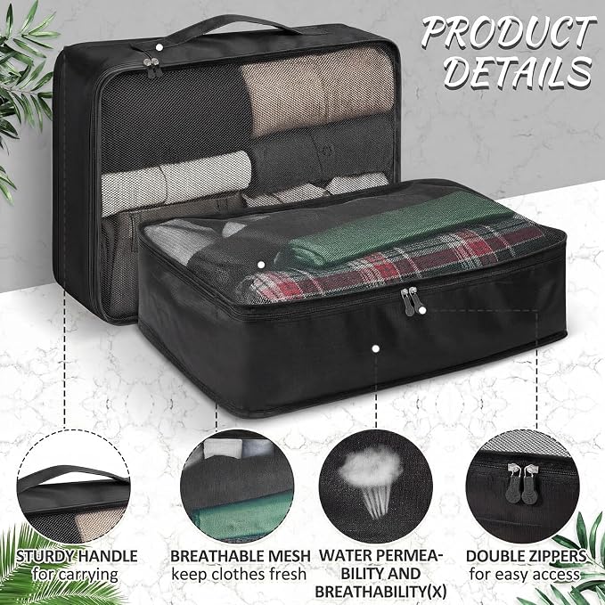Silkfly 8 Pcs XL Packing Cube for Travel Luggage,Simple,Black | 17.7 x 13 x 4.7, Same Size, Black Suitcase Storage Organizer Set, Reusable Mesh Clothes Cube for Hiking Camp Family Accessory - Image 6