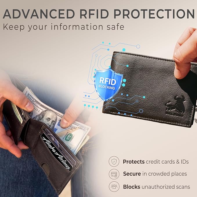 BULL GUARD Expedition Series Bifold Leather Wallet for Men RFID Blocking, Top Grain Cowhide, Flip-Up ID Window, Compact & Durable Everyday Carry Wallet for Travel, Work & Outdoors, Ready to Gift - Image 4