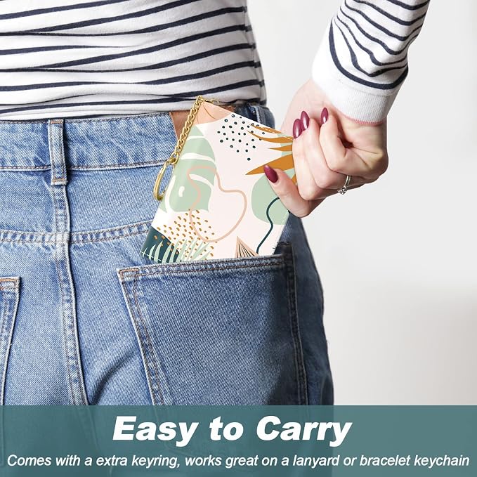 Credit Card Holder, Small RFID Card Wallet for Women, Slim Leather Wallet | Leather Card Holder Wallet, Credit Card Wallet Organizer, Business Card Case with Zipper & Keychain, 12-Slot Compartment - Image 6