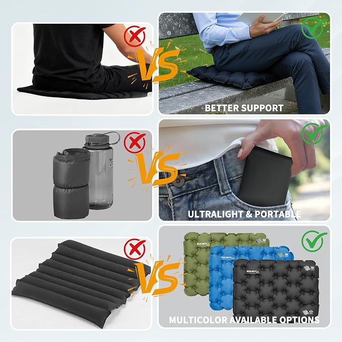 EULANT Lightweight Inflatable Seat Cushion,Compact Travel Cushion Pad | Stadium Seat Pad Camping Travel Air Seat Cushion for Airplane Hiking Bleachers Office Home Sports Events - Image 4