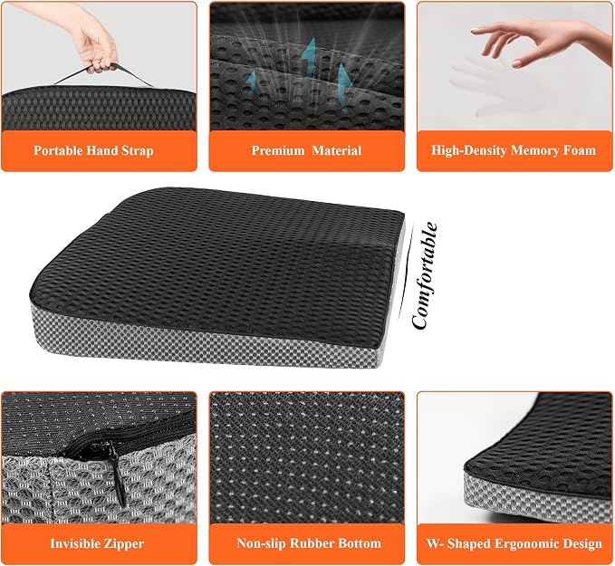kingphenix Memory Foam Car Seat Cushion for Driving Comfort and Office Use | Coccyx and Lower Back Pressure Relief, Seat Cushion for Car, Truck, SUV, Long Drives and Office Chair, 4D Mesh Classic Black - Image 5