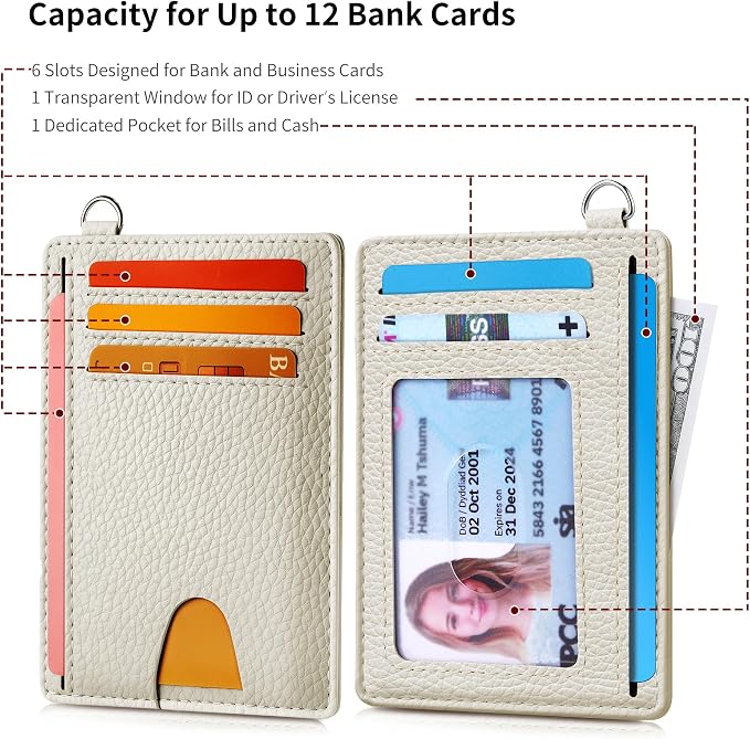 Mayski Slim Wallet, Credit Card Holder for Women, Minimalist Front Pocket RFID Blocking Card Cases, Small Wallet Women Men(Litchi Beige) - Image 6