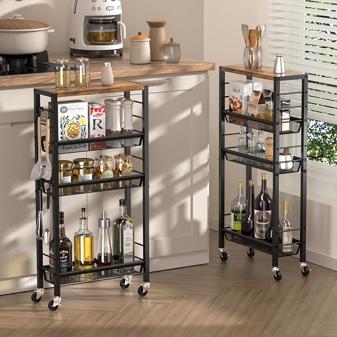 Narrow Storage Cart with Wheels,4-Tier Narrow Kitchen Carts Slim Rolling Cart,Skinny Storage Cart for Small Spaces,Rolling Utility Cart for Livingroom,Diningroom,Office,Laundry Room,Bathroom - Image 8