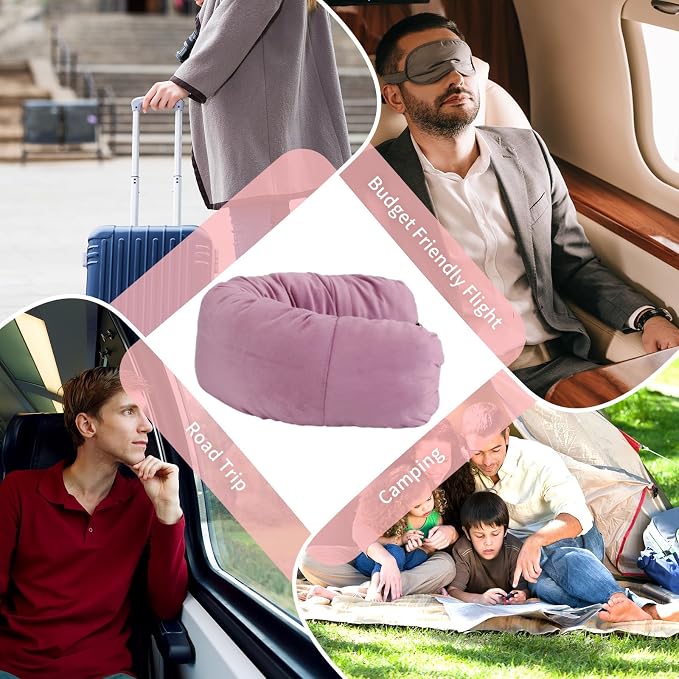 Stuffable Neck Pillow for Travel, Packable Neck Pillow (Pink) | Velvet cover, Stuff with clothes to save luggage space, No extra baggage fees, Fits 5+ days travel essentials, Zipper closure - Image 7