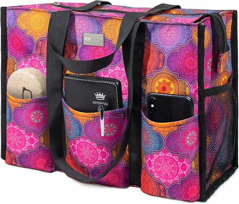 TOPDesign Utility Water Resistant Tote Bag with 13 Pockets, Top Zipper Closure & Thick Bottom Support, for Working Women by TOPDesign