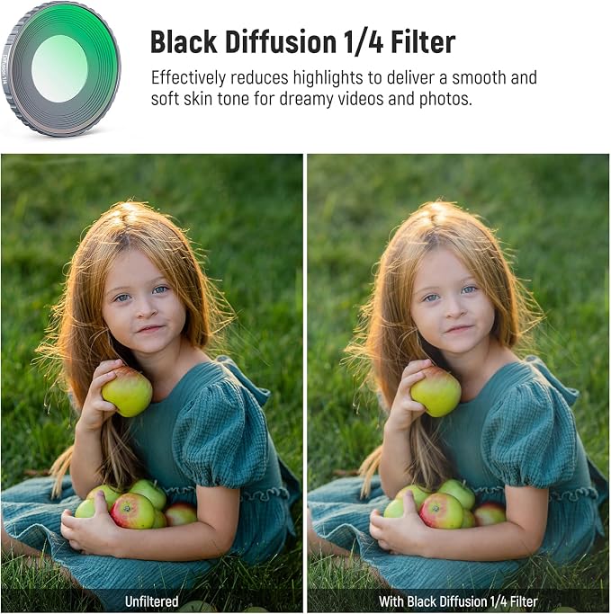 NEEWER Black Diffusion 1/4 Filter for Mist Cinematic Effect, HD Screw On Soft Dreamy Effect Filter Compatible with DJI Osmo Action 5 Pro & 4, FL-N50 - Image 3