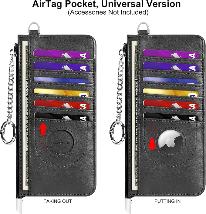 RFID Blocking Slim Credit Card Holder Wallet with Zipper Money Pocket & Keychain, Slim Airtag Wallet for Men Women - Image 4