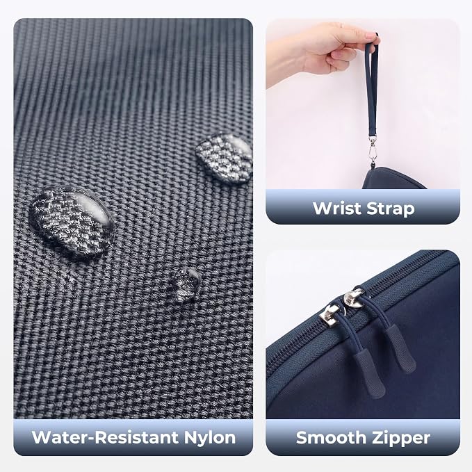 FYY Travel Cable Organizer - 8 Compartments, Lightweight, Water Repellent | With Wrist Strap, Portable Tech Pouch for Cord Charger, Travel and Business Trips Use, Soft Shell Nylon, Navy (Small) - Image 5