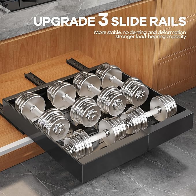 Seinloes 2 Pack Expandable Pull Out Cabinet Organizer 16.5"Deep With Raising Pad for Framed Cabinets,Upgrade 3 Slide Rails Slide Out Drawers,No Drill Roll Out Shelves,Adjustable Width 12.2"-20.4"Black - Image 5