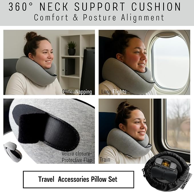 Travel Pillow for Airplane,Ergonomic Neck Support Memory Foam Scarf Pillows, Design Like a Cinnamon Roll, Soft & Comfy for Travel, Car, Train & Office, Adults & Kids, Includes 3D Eye Mask & Pill Case - Image 7