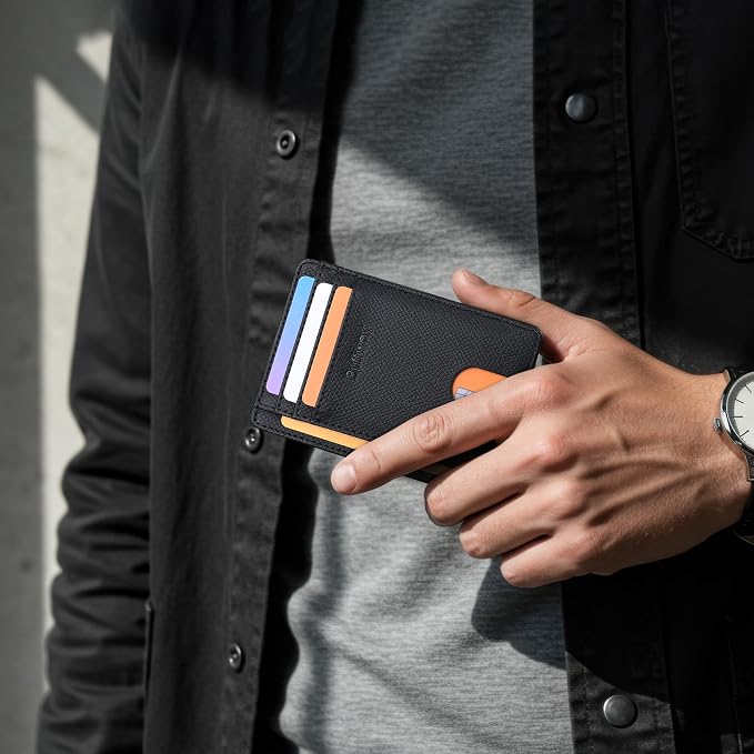 Buffway Slim Minimalist Front Pocket RFID Blocking Leather Wallets for Men and Women - Galaxy Black - Image 7