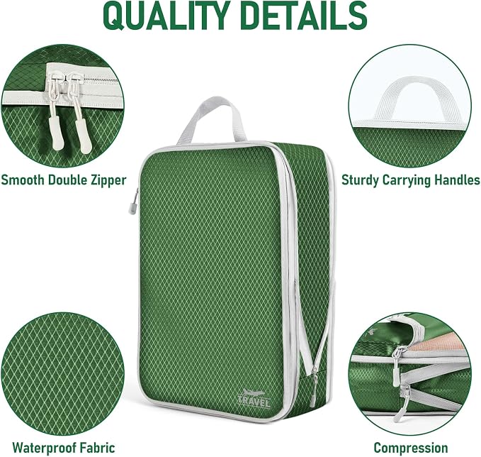 6 Set Compression Packing Cubes, Suitcase Organizer, Lightweight Travel Essentials, Compression Bags For Travel Accessories Luggage Storage Set (6Pcs, Green) - Image 4