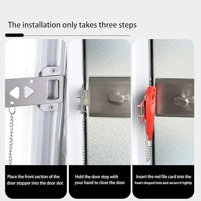 Portable Door Lock Easy to Install Without Drilling Home Security Door Lock Travel Lockdown Locks Perfect for Traveling Home Hotel Apartment College for Additional Safety and Privacy (Red) - Image 2