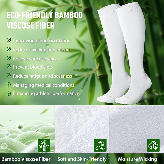 LEVSOX Bamboo Viscose Graduated Compression Socks for Women&Men - Cushioned Knee-High 15-20mmHg Support Socks - Image 6