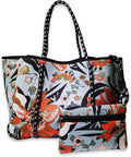 POPUPS Large Neoprene Tote Bag for Women - Everyday Designer Handbag for Travel Work and Beach with Pockets and Zipper Pouch by POPUPSBrand