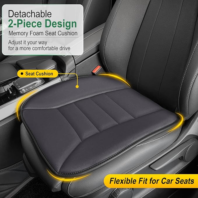 kingphenix 3-Piece Memory Foam Car Seat Cushion Set for Driving Comfort | 2 Front Seat Cushions and 1 Rear Bench Pad, 1.2-Inch Memory Foam, Non-Slip Bottom for Sedan, SUV, Truck and Van, Dark Grey - Image 3